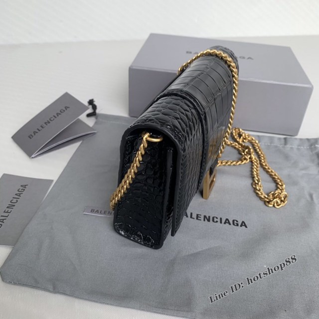 Balenciaga專櫃爆款鱷魚紋黑色金扣Hourglass mini鏈帶包 巴黎世家鏈條沙漏包 fyj1470